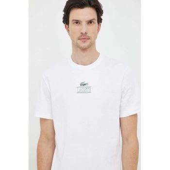 Lacoste tricou din bumbac culoarea alb, cu imprimeu de firma original