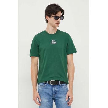 Lacoste tricou din bumbac culoarea verde, cu imprimeu de firma original