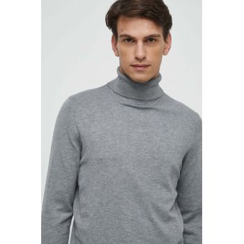 Medicine pulover barbati, culoarea gri, light, cu guler de firma original
