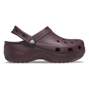 Saboți Crocs Women's Classic Platform Clog Bordo - Dark Cherry ieftini