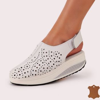Sandale Dama Albe Piele Naturala Adona ieftine la reducere