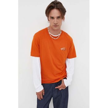 Tommy Jeans tricou din bumbac culoarea portocaliu, cu imprimeu