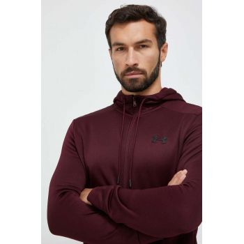 Under Armour bluză trening culoarea bordo, cu glugă, neted