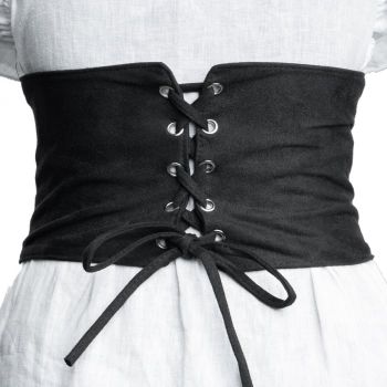 Centura corset lata din material textil catifelat cu siret si capse argintii, elastic lat la spate ieftina