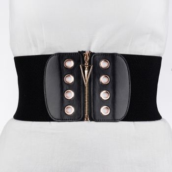Centura corset lata din piele ecologica cu fermoar si capse in fata si elastic la spate de firma originala