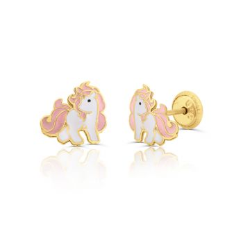Cercei din aur 14K pentru copii Unicorn Roz