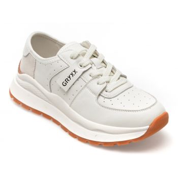 Pantofi GRYXX albi, 23081, din piele naturala de firma originala
