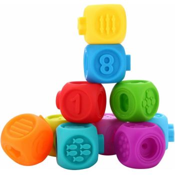 Set 9 cuburi siliconate cuplabile, cu cifre, pentru dentitie sau baita