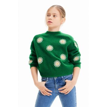 Desigual pulover pentru copii din amestec de lana culoarea verde de firma original