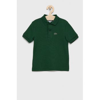 Lacoste tricouri polo din bumbac pentru copii culoarea verde, neted ieftin