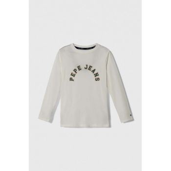 Pepe Jeans longsleeve din bumbac pentru copii culoarea alb, cu imprimeu