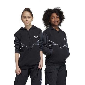 adidas Originals bluza copii culoarea negru, cu glugă, cu imprimeu de firma originala