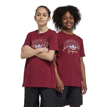 adidas Originals tricou de bumbac pentru copii culoarea bordo, cu imprimeu ieftin