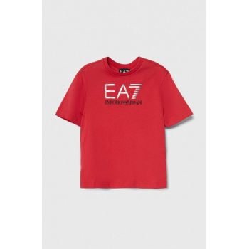 EA7 Emporio Armani tricou de bumbac pentru copii culoarea rosu, cu imprimeu