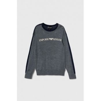 Emporio Armani pulover de lână pentru copii culoarea albastru marin, light