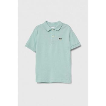 Lacoste tricouri polo din bumbac pentru copii culoarea turcoaz, neted