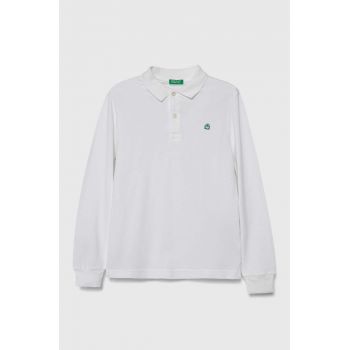 United Colors of Benetton longsleeve din bumbac pentru copii culoarea alb, melanj