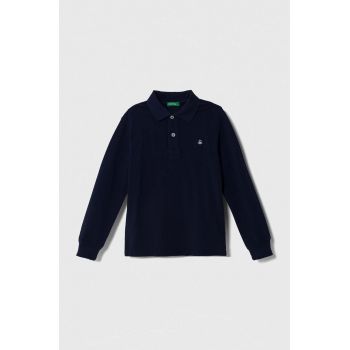 United Colors of Benetton longsleeve din bumbac pentru copii culoarea albastru marin, melanj