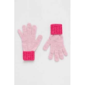 United Colors of Benetton manusi cu un amestec de lana pentru copii culoarea roz
