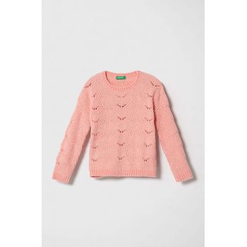 United Colors of Benetton pulover copii culoarea roz, light