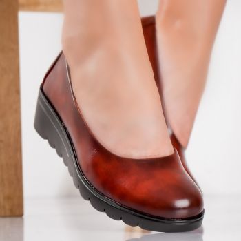 Pantofi dama casual Bordo din Piele Ecologica Asira ieftini