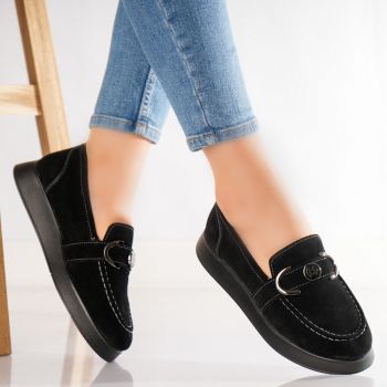 Pantofi dama casual Negri din Piele Naturala Intoarsa Emma