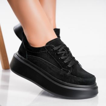 Pantofi dama casual Negri din Piele Naturala Intoarsa Toega