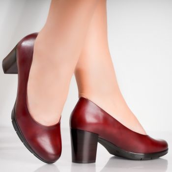 Pantofi dama cu toc Bordo din Piele Ecologica Lujain ieftini