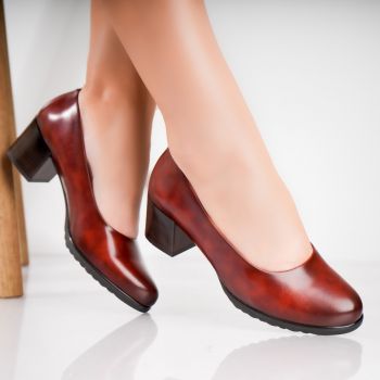 Pantofi dama cu toc Bordo din Piele Ecologica Selya ieftini