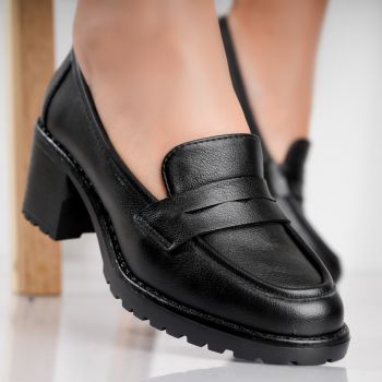 Pantofi dama cu toc Negri din Piele Ecologica Molado