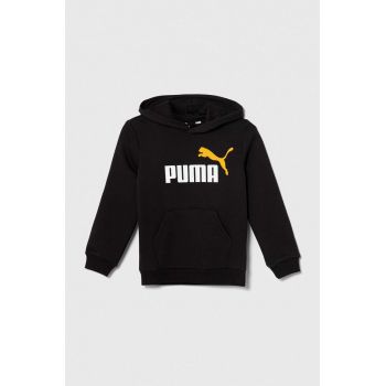 Puma bluza copii ESS+ 2 Col Big Logo Hoodie FL B culoarea negru, cu glugă, cu imprimeu ieftina
