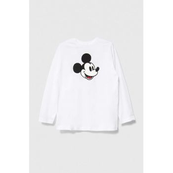 United Colors of Benetton longsleeve din bumbac pentru copii x Disney culoarea alb, cu imprimeu