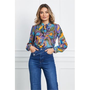Bluza Anais mov cu imprimeuri orange si kaki
