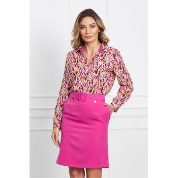 Fusta Dy Fashion fucsia cu buzunare si curea in talie
