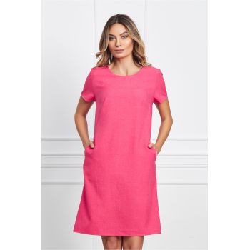 Rochie Marisa fucsia cu maneci scurte si buzunare