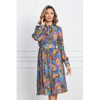 Rochie Norina mov cu imprimeuri orange si kaki