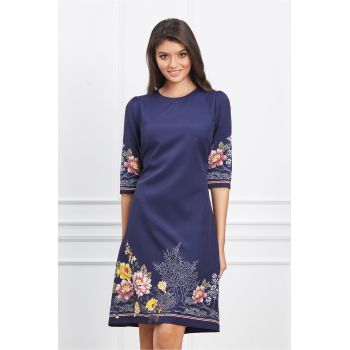 Rochie Viviana bleumarin cu imprimeuri florale