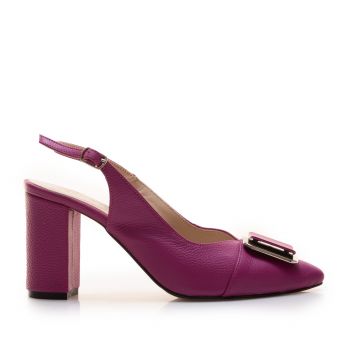 Pantofi eleganți decupați damă din piele naturală - 23029 Roșu Violet Box ieftin