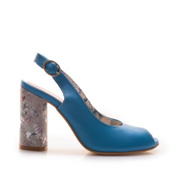 Sandale cu toc damă din piele naturală, Leofex - 250 Albastru Deschis Box de firma originale