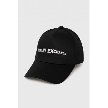 Armani Exchange șapcă de baseball din bumbac culoarea negru, cu imprimeu