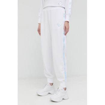Armani Exchange pantaloni de trening femei, culoarea alb, cu imprimeu de firma original