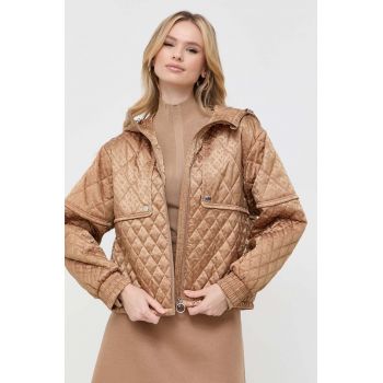 BOSS geaca femei, culoarea bej, de tranzitie, oversize