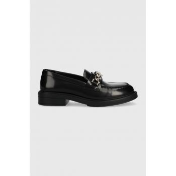 BOSS mocasini de piele Vanity femei, culoarea negru, cu toc plat, 50504575 la reducere