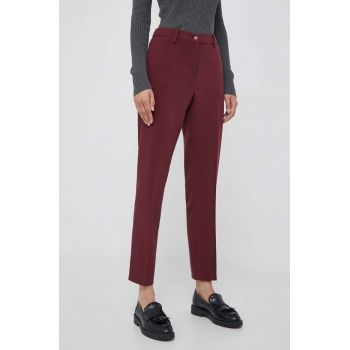 Dkny pantaloni femei, culoarea bordo, drept, high waist ieftina