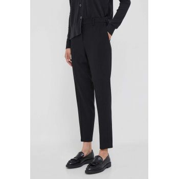 Dkny pantaloni femei, culoarea negru, drept, high waist