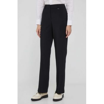 Dkny pantaloni femei, culoarea negru, drept, high waist