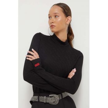 HUGO longsleeve femei, culoarea negru, cu turtleneck