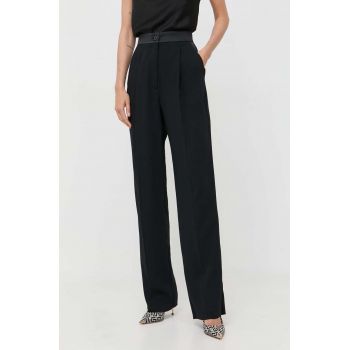 Marella pantaloni femei, culoarea negru, drept, high waist