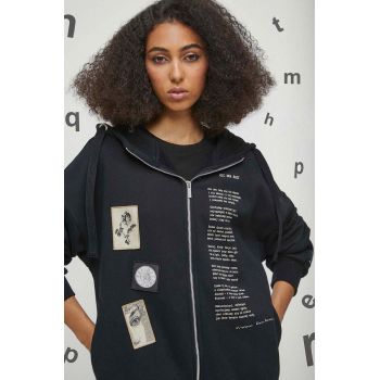 Medicine bluza femei, culoarea negru, cu glugă, cu imprimeu