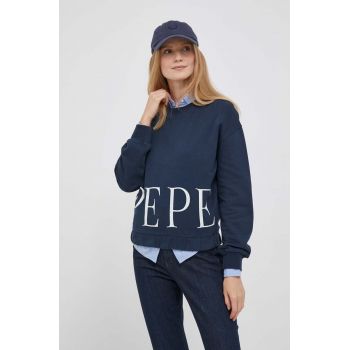 Pepe Jeans hanorac de bumbac Victoria femei, culoarea albastru marin, cu imprimeu
